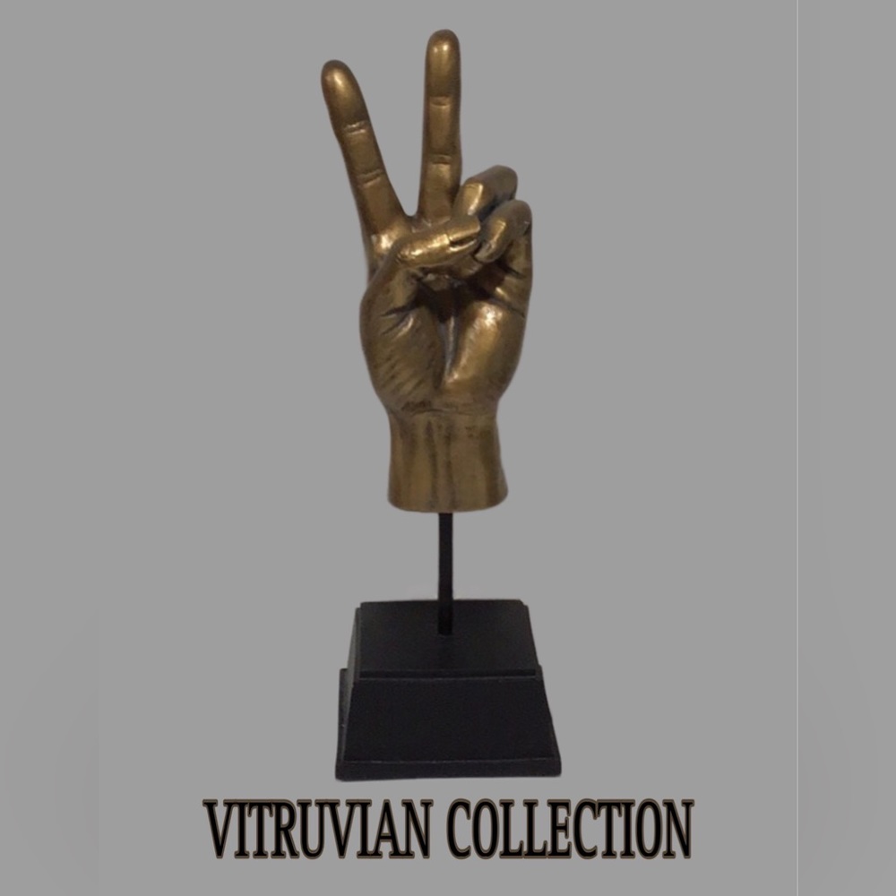 NEW VITRUVIAN Collection Peace Sign Handmade Bronze Sculpture on Base, Date 2005